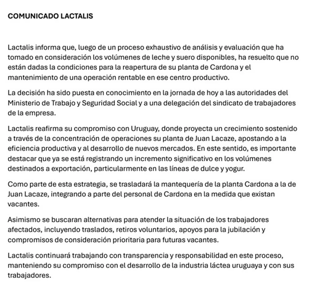 Lactalis no abrirá planta en Uruguay y hay paro general 1