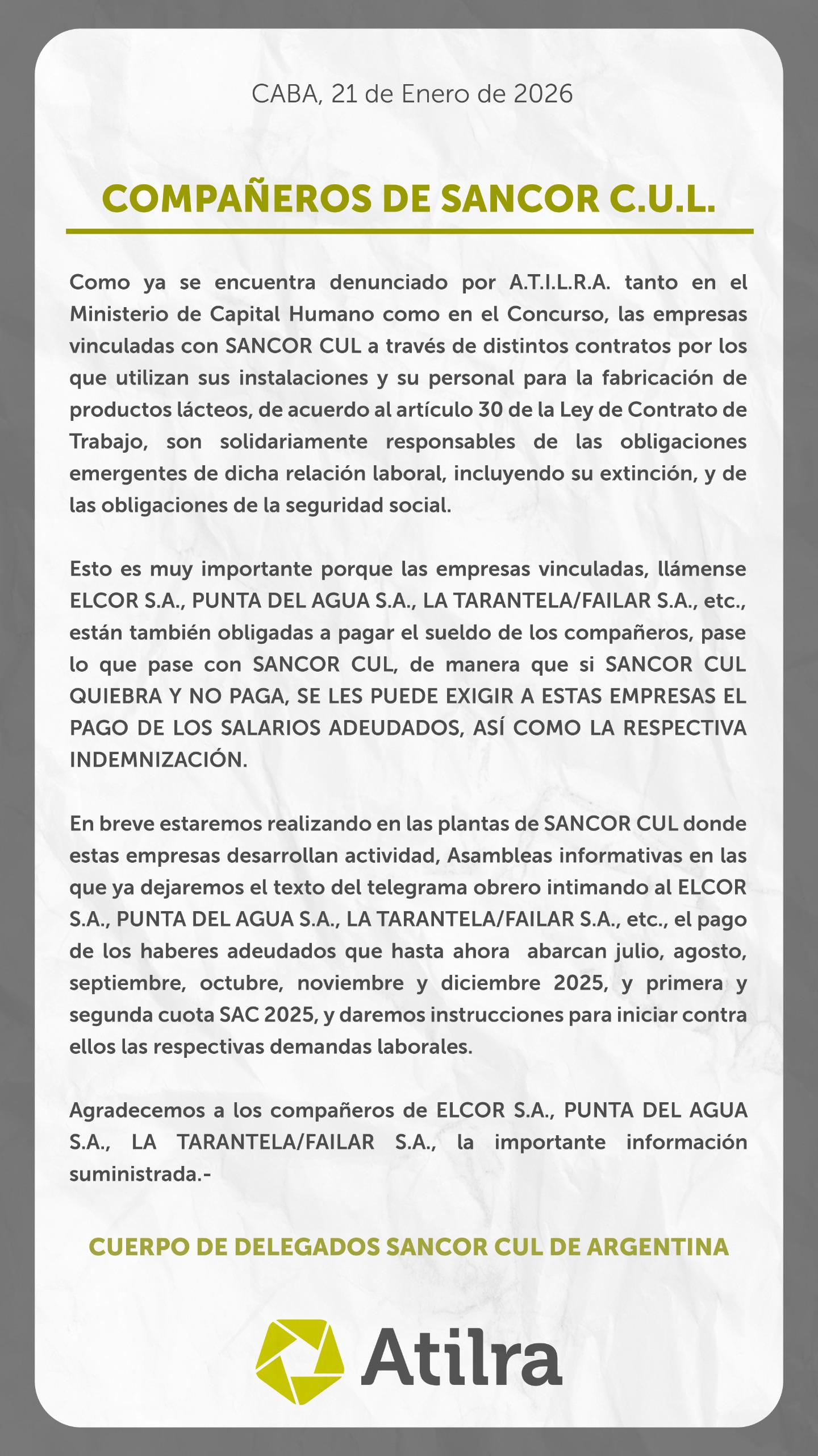 Atilra redobla la presión y abre un conflicto de consecuencias imprevisibles 5 Comunicado interno de Atilra
