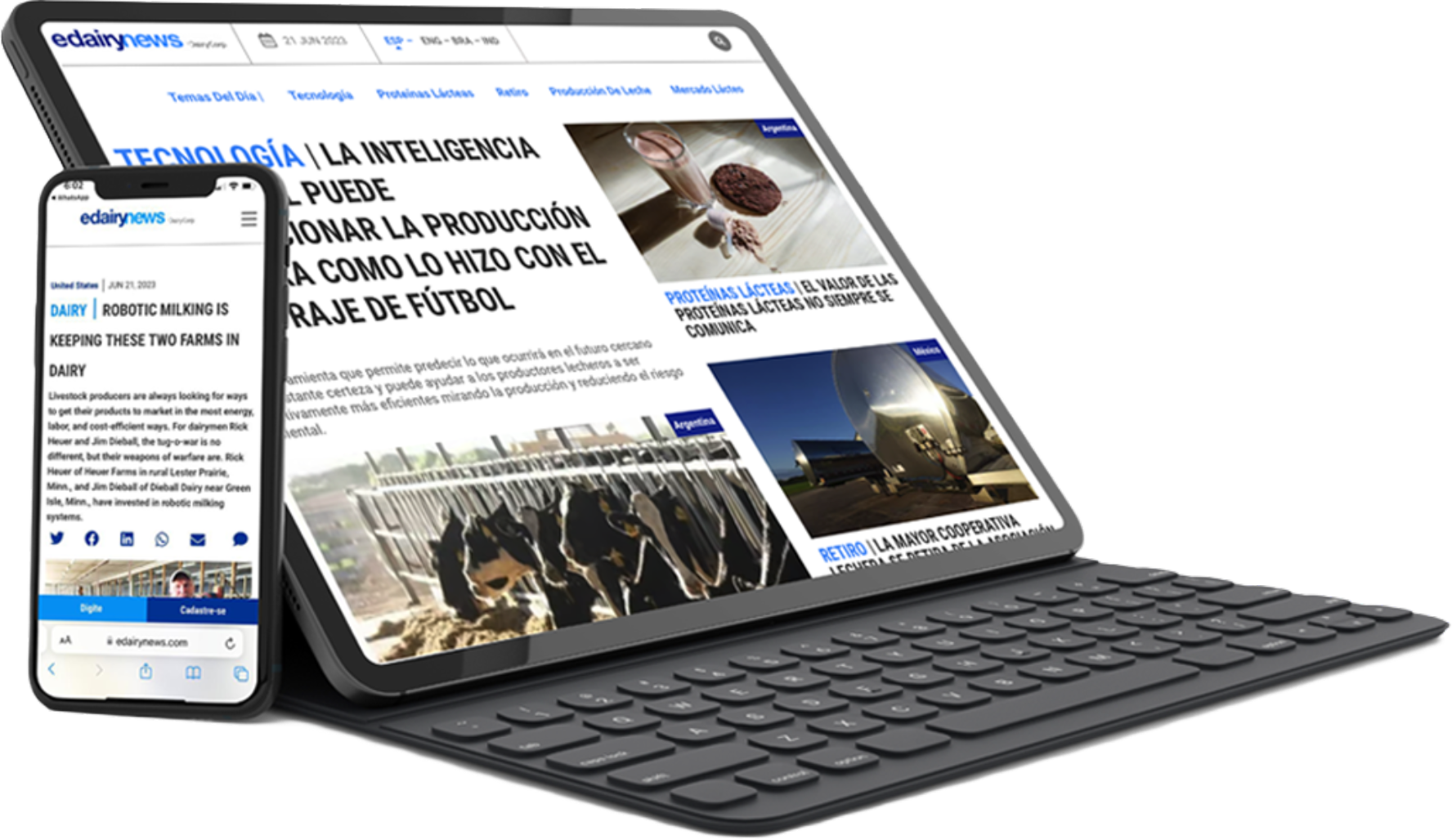 Tablet y phone mostrando eDairy News