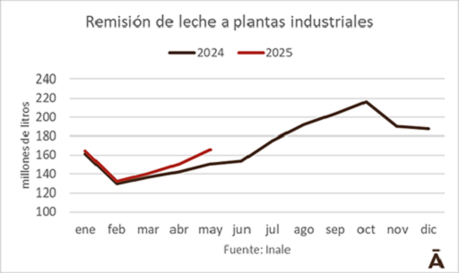 Remisión de leche subió 10% en mayo, pero sigue por debajo de picos