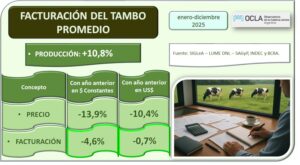 Tambos argentinos produjeron más pero facturaron menos en 2025