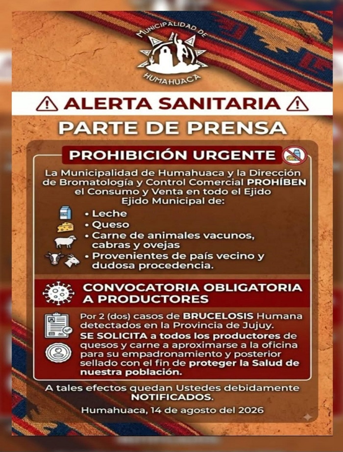 Alerta por brucelosis en Jujuy: restringen la venta de lácteos de dudosa procedencia Alerta por brucelosis en Jujuy restringen la venta de lácteos de dudosa procedencia